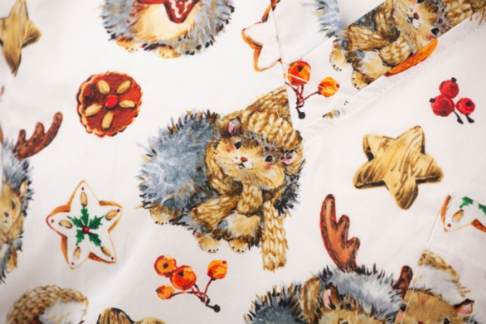   Christmas Hedgehog Short Sleeve Scrub Top 100% Cotton
