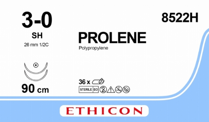 PROLENE, monofilament, blue, 3-0, 90cm, 2xTaperpoint  , 26mm, 1/2C, 36